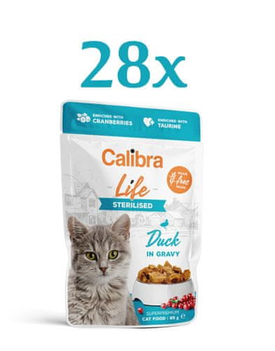  Calibra Life hrana za mačke, Sterilised, komadići patke u umaku, 28 x 85 g