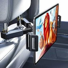 Netscroll Univerzalni automobilski nosač za tablet i telefon, 360° rotacija, teleskopske ručice, jednostavna montaža na naslon za glavu, stabilno i sigurno gledanje filmova, TabletHolder