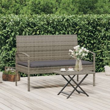 Vidaxl Vrtna klupa s jastukom, siva, 105 cm, poli ratan