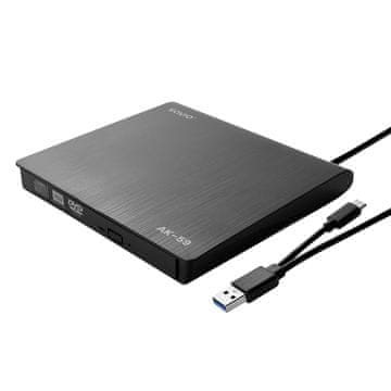 SAVIO SAVIO AK-59 vanjski slim CD/DVD snimač R/RW - USB-C/USB-A, crni