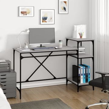 Vidaxl Radni stol s policama, sivi hrast sonoma, 135x50x90 cm