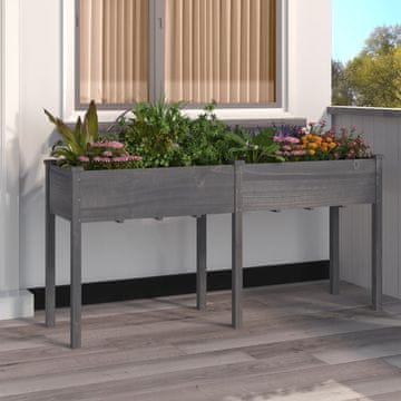 Vidaxl Stalak za biljke s podlogom sivi 161x45x76 cm masivno drvo jele