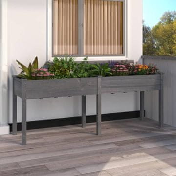 Vidaxl Stalak za biljke s podlogom sivi 203x53x76 cm masivno drvo jele
