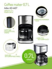 Adler | Aparat za kavu | AD 4407 | Kapanje | 550 W | Crni