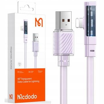 Mcdodo MCDODO kabel kutni USB Lightning plosnati 36W za iPhone 13 14, ljubičasti, 2m