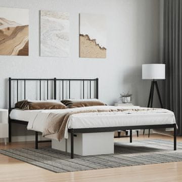 Vidaxl Metalni okvir kreveta s uzglavljem crni 135x190 cm