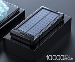 PMPB10SP solarni power bank, 10.000mAh, solarno punjenje, USB / Type-C / microUSB, kompas, LED svjetiljka, crna