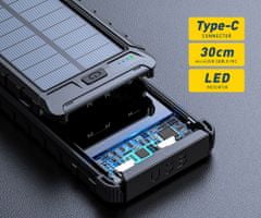 PMPB10SP solarni power bank, 10.000mAh, solarno punjenje, USB / Type-C / microUSB, kompas, LED svjetiljka, crna