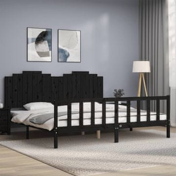 Vidaxl Okvir kreveta s uzglavljem crni 200x200 cm masivno drvo