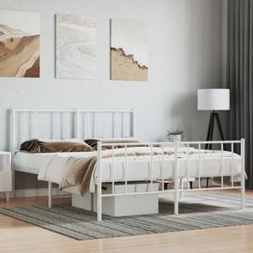 Vidaxl Metalni okvir kreveta s uzglavljem i podnožjem bijeli 140x190 cm