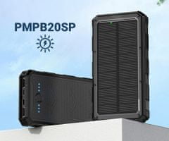 PMPB20SP solarni power bank, 20.000mAh, solarno punjenje, USB / Type-C / microUSB, LED svjetiljka, crna