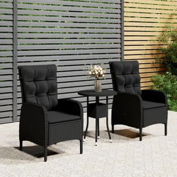 Vidaxl Vrtni bistro set od 3 komada od poliratana crne boje