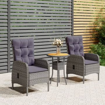 Vidaxl Vrtni bistro set od 3 komada od poliratana, sivi