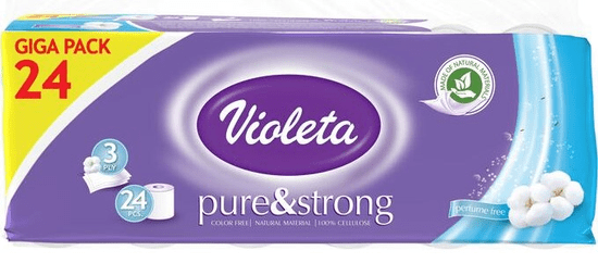 Violeta toaletni papir Pure&Strong, 3-slojni, pamuk, 24/1