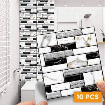 Cool Mango 3D zidne naljepnice s mramornim izgledom, vodootporne, PVC, crno-bijele, 10 komada