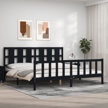 Vidaxl Okvir kreveta s uzglavljem crni 200x200 cm masivno drvo