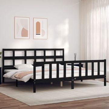 Vidaxl Okvir kreveta s uzglavljem crni 200x200 cm masivno drvo