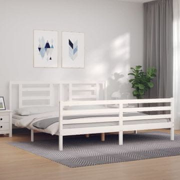 Vidaxl Okvir kreveta s uzglavljem bijeli 200x200 cm masivno drvo