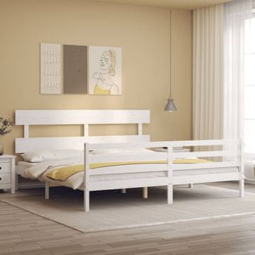 Vidaxl Okvir kreveta s uzglavljem bijeli 200x200 cm masivno drvo