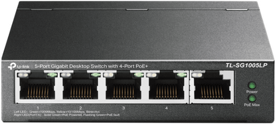 TP-Link mrežni prekidač, 5 portova, Gigabit 4-port PoE/PoE+ (TL-SG1005LP)