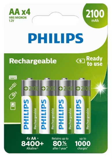 Philips punjive baterije, AA, 2100 mAh, 4/1, blister