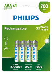 Philips punjive baterije, AAA, 700 mAh, 4/1, blister