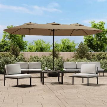 Vidaxl Dvostruki vrtni suncobran s LED svjetlom boje taupe 449x245 cm