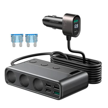 Joyroom 9u1 Auto Punjač Razdjelnik 5x USB 1x USB-C 3x Utičnica za upaljač PD QC Crni