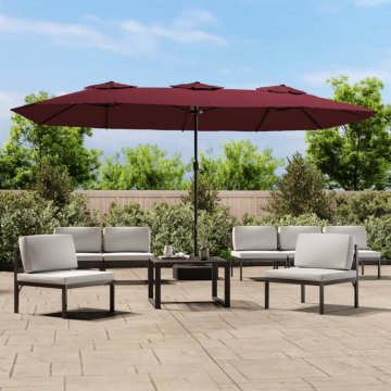 Vidaxl Dvostruki vrtni suncobran s LED rasvjetom, bordo, 449 x 245 cm