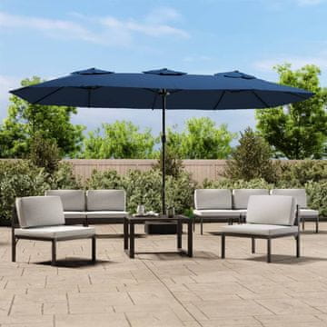 Vidaxl Dvostruki vrtni suncobran s LED plavom bojom 449x245 cm
