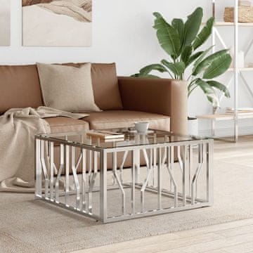 Vidaxl Klub stolić 80x80x40 cm Nehrđajući čelik i staklo
