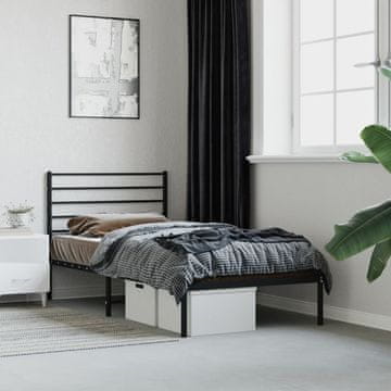 Vidaxl Metalni okvir kreveta s uzglavljem crni 75x190 cm