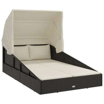 Vidaxl Ležaj za sunčanje s krovom crni 200 x 114 x 128 cm poliratan