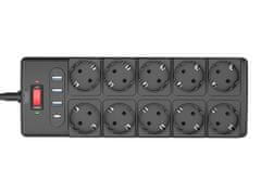Well EXTS-10S2M produžni kabel s prenaponskom zaštitom, 10x utičnica 230V + 3x USB, 1xUSB-C, 16A, 3680W, 2m