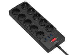 Well EXTS-10S2M produžni kabel s prenaponskom zaštitom, 10x utičnica 230V + 3x USB, 1xUSB-C, 16A, 3680W, 2m