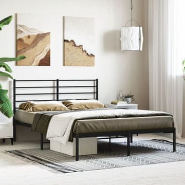 Vidaxl Metalni okvir kreveta s uzglavljem crni 140x190 cm
