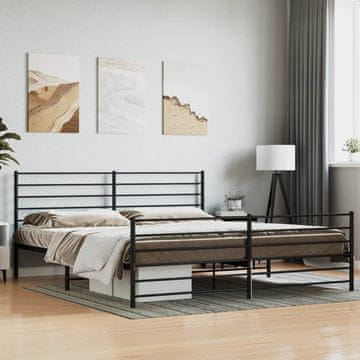 Vidaxl Metalni okvir kreveta s uzglavljem i podnožjem crni 200x200 cm