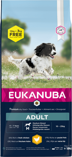 Eukanuba Adult Medium Breed suha hrana za pse, 15+3 kg