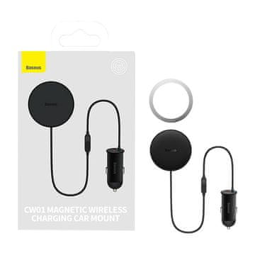 BASEUS Magnetski držač za telefon za automobil Baseus CW01 na ventilacijsku rešetku s auto punjačem USB-A, 15W + 25W (crni)