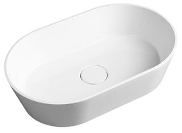 SAPHO GERANO umivaonik, lijevani mramor, 60x38cm, bijeli, bez otvora, elegantna elipsa