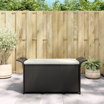Vidaxl Vrtna klupa s jastukom, crna, 116x46x57 cm, poli ratan