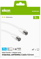 SBS Ekon antenski kabel, M/Ž, adapter, 75dB, 5m, bijela