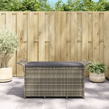 Vidaxl Vrtna klupa s jastukom, siva, 116x46x57 cm, poli ratan