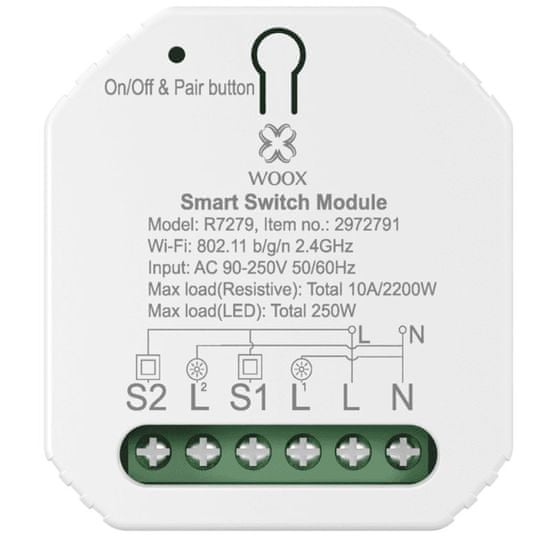 WOOX R7279 pametni prekidač, 2-kanalni, WiFi, ugrađen