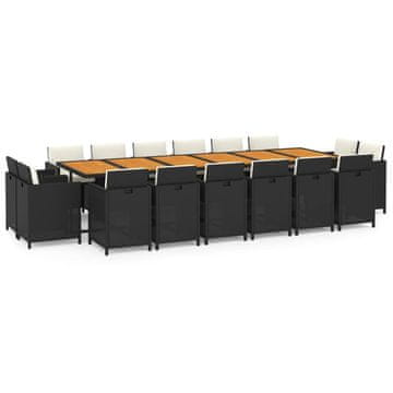 Vidaxl 17-dijelni vrtni blagovaonski set s jastucima poliratan crni