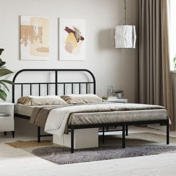 Vidaxl Metalni okvir kreveta s uzglavljem crni 135x190 cm