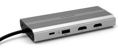 Orico XDR-X3 priključna stanica, RGB, USB-C 3.1, 3x USB-A, USB-C PD100W, 2x HDMI 4K@60Hz, DP 4K@60Hz, SD+TF, RJ45, AUX, aluminij, siva