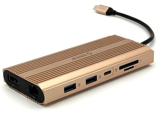 Orico XDR-X3 priključna stanica, RGB, USB-C 3.1, 3xUSB-A, USB-C (PD), 2xHDMI, DP, SD+TF, RJ45, AUX ružičasta