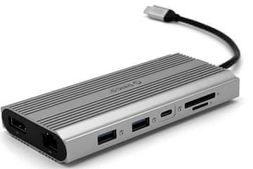 Orico XDR-X33 priključna stanica, 1x USB-C 3.1, 3x USB-A, USB-C PD100W, 2x HDMI 4K@60Hz, DP 4K@60Hz, SD+TF, RJ45, AUX, aluminij, siva