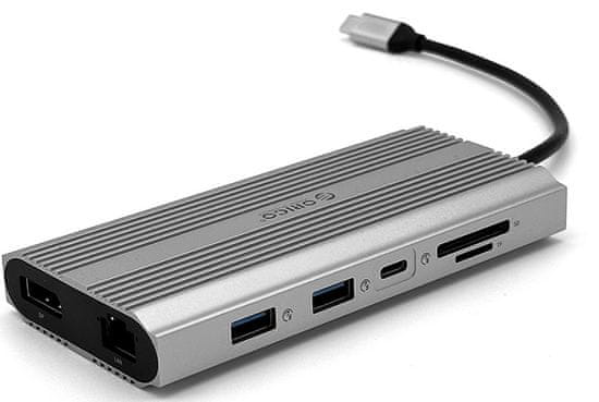 Orico XDR-X33 priključna stanica, 1x USB-C 3.1, 3x USB-A, USB-C PD100W, 2x HDMI 4K@60Hz, DP 4K@60Hz, SD+TF, RJ45, AUX, aluminij, siva